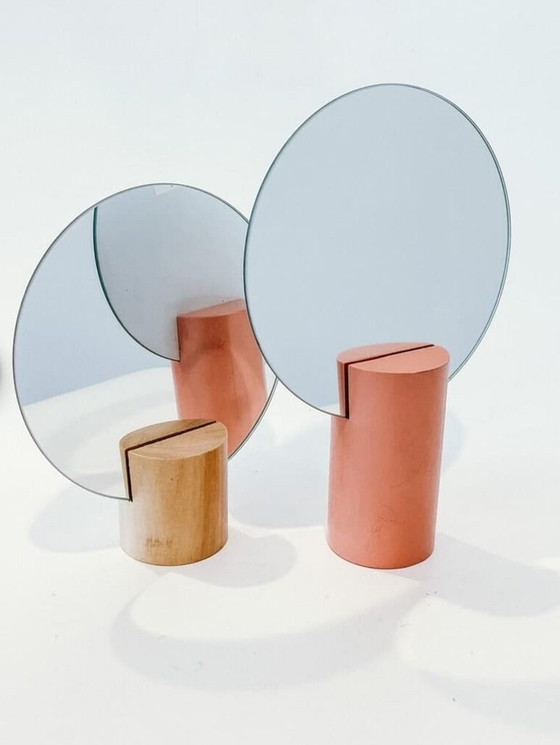 Image 1 of Vintage jaren 90 Ikea Liholen esthetische muur/tafelblad spiegelset, retro cirkel stand-alone bureau/make-up spiegels, post mode