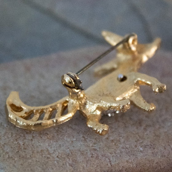 Image 1 of Broche renard vintage : métal doré et strass