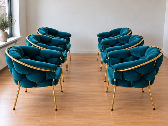 Set of 6 luxury design chairs | Turquoise velvet & gold – Armchairs (photo 3 of 5)