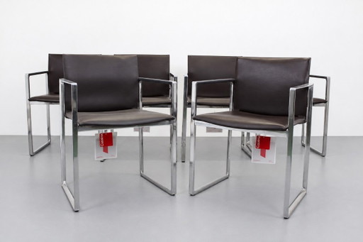 Set aus 6 Cassina Eve 184 Leder- und Stahl-Sesseln von Piero Lissoni I