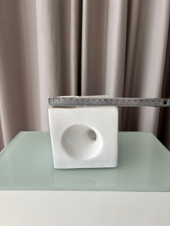 Vintage Minimalist Studio Pottery Cube Vase – White Ceramic (photo 2 of 14)