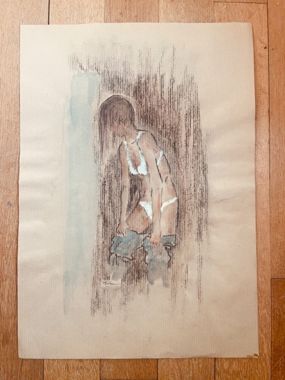 Image 1 of Preparatory sketch painting of a female portrait "fitting"