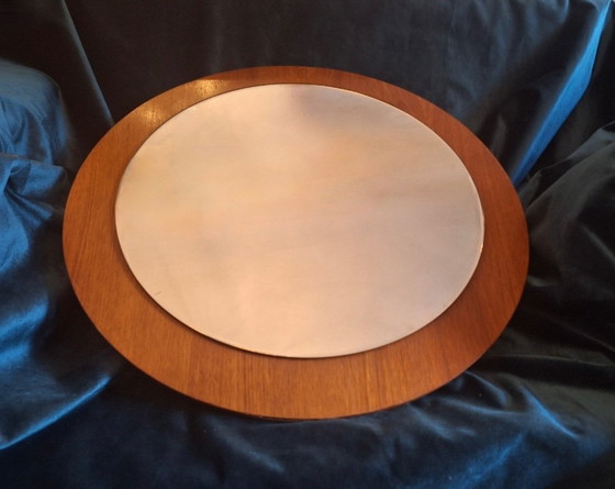 Image 1 of Teak Circular Bevelled Wall Mirror, Denmark 1960s