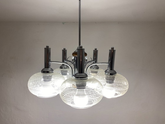 Vintage EMI Poljčane 5-Light Sputnik Chandelier, 1980s – Chrome, Glass (photo 3 of 16)