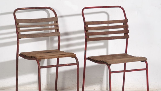 Chaises de jardin rouges antiques (env. 1920). Lot de 2 pièces #16 – Wood, Iron (photo 3 of 40)