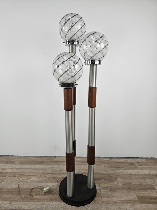 Lampada da terra a spirale in vetro di Murano con tre punti luce, metà secolo, anni '70