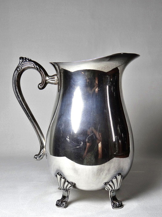 Image 1 of Large Antique Lion Foot Silver Plated Metal Jug