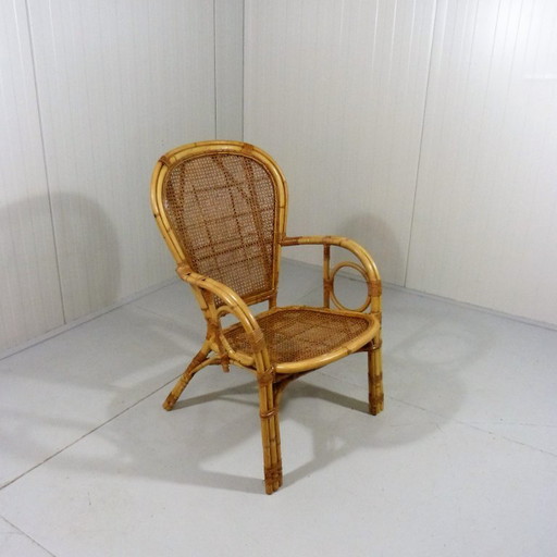 Poltrona italiana in rattan, anni '70