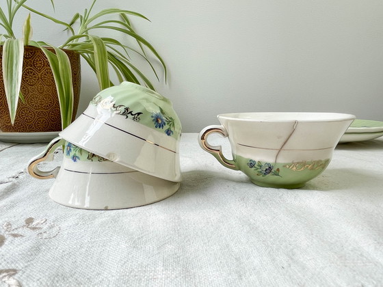 Image 1 of Vintage White Green Gold Salins Porcelain Tea/Coffee Set Made In France