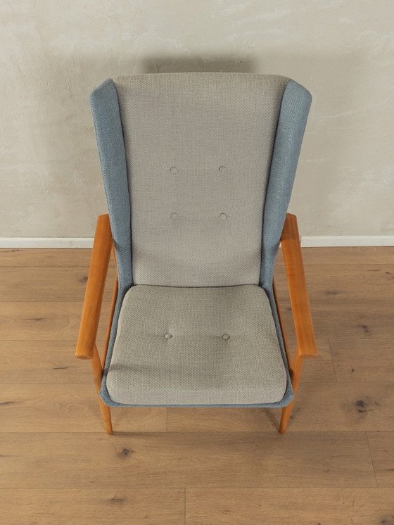 Image 1 of 1950s wingback armchair in two-tone look, cherry wood, newly upholstered