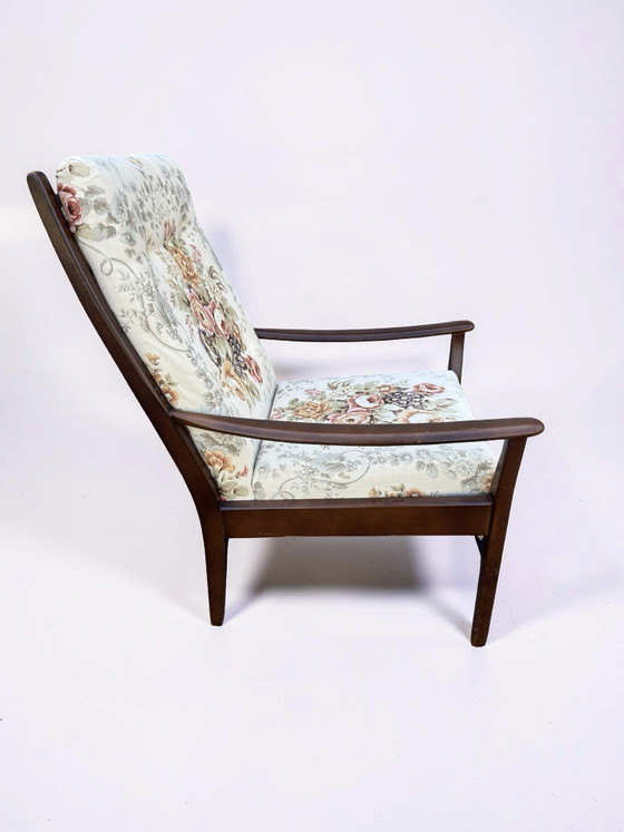 Image 1 of Vintage teak armchair with floral print
