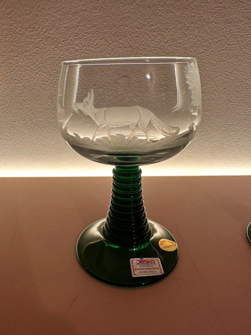 Joska 1970s, set of 6 crystal roemer wine glasses