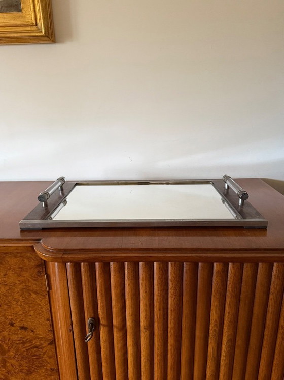 Image 1 of Modernist mirrored tray, in the manner of Jacques Adnet France 1940 /1950