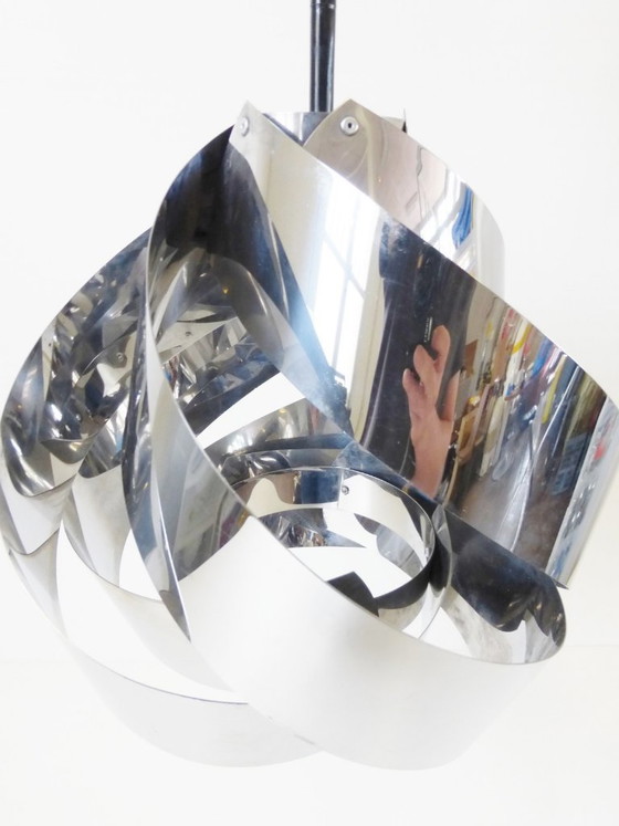 Image 1 of LUSTRE SUSPENSION SPIRALE GEANTE CHROME 1970 VINTAGE SPACE AGE POP VTG 70S LIGHT