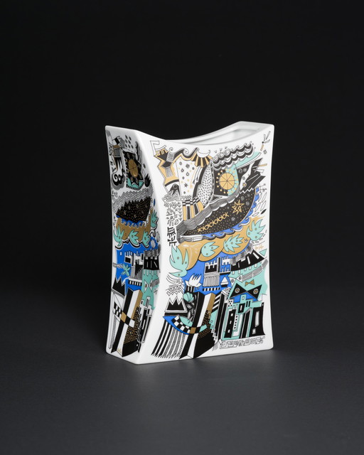 Vase postmoderne en porcelaine allemande Rosenthal Jan v.d Vaart x Yves Galgon