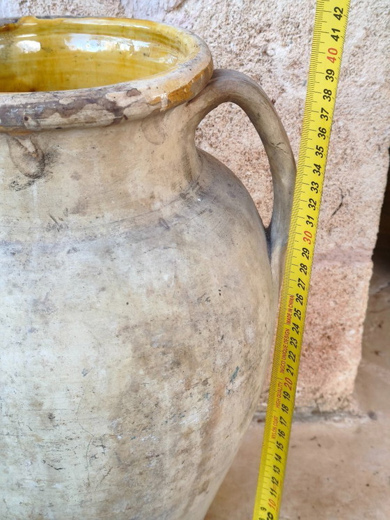 Image 1 of pot en terre cuite émaillée ancienne – pot à olives vintage