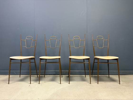 Mid Century Italian Brass Dining Chairs, 1950s – Metal, Skai (photo 4 of 12)