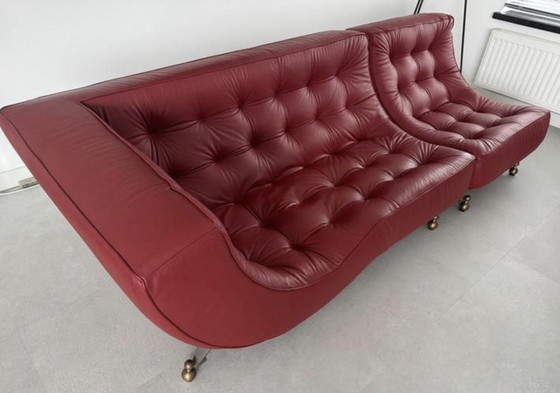 Image 1 of Fraaie refurbished rode leren Montis Quintus chaise longue 