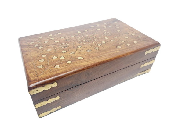 German Art Nouveau Box with Marquetry, 1900s, Decorative Objects, Textile, Wood, Brown (photo 3 of 15)