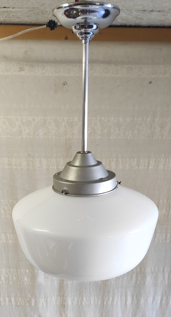 Image 1 of Bauhaus style pendant light, opaline globe XL, 30cm diameter - early 20th century