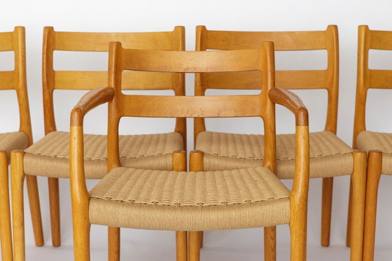 Image 1 of Set di 6 sedie da pranzo modello 84 di Niels Otto Møller in rovere | Stile moderno danese di metà secolo, anni '70, corda di