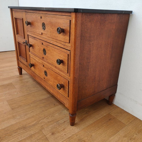 Image 1 of Vintage Frans dressoir commode, ladekast, badkamermeubel met marmer blad