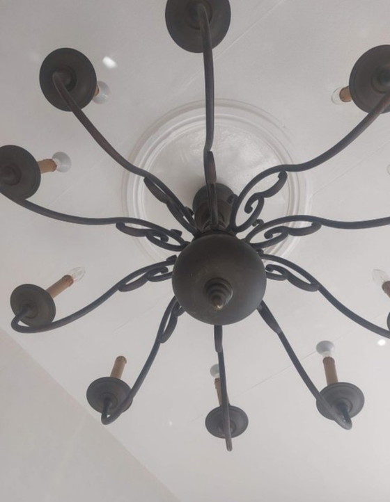Lampadario in ottone massiccio a 10 bracci, 14 kg, stile fiammingo. – Brass (photo 4 of 5)