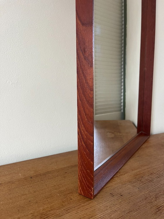 Image 1 of Vintage Deense teakhouten spiegel met verstekhoeken - spiegel uit het midden van de 20e eeuw