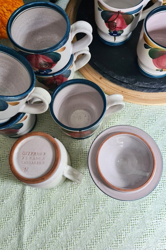 Image 1 of Bellissimo set da caffè in ceramica LUZERNER, con motivi floreali dipinti a mano.