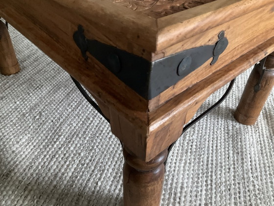 Beautiful Authentic Indian Coffee Table/Gate Table, Boho & Ibiza Style, Wood, Brass, Brown (photo 6 of 13)