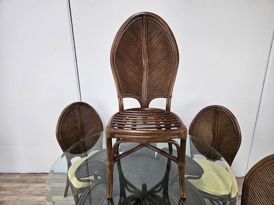 Image 1 of Set with Table and Four Chairs in Wicker and Bamboo by Vivai Del Sud, 1970