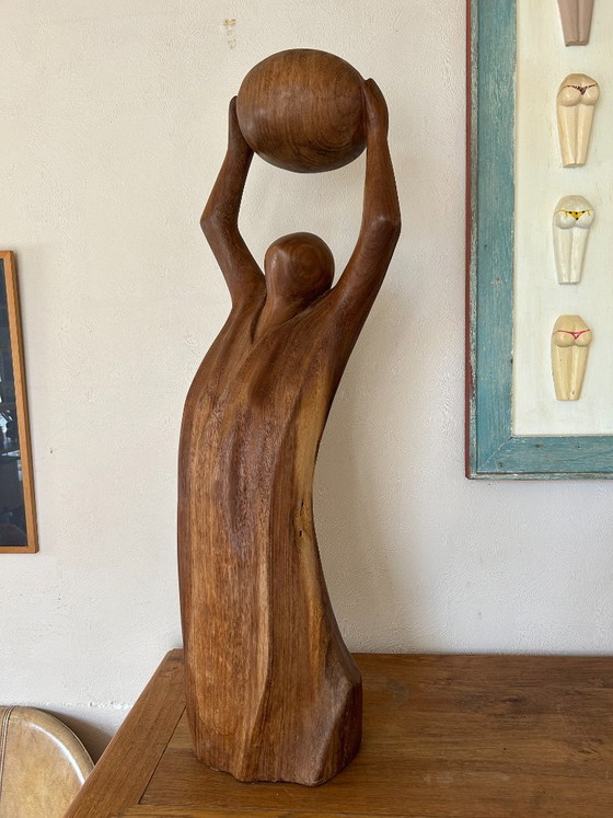 'Atlas' mit dem Globus, eigen werk, Dekorative Objekte, Holz, Beige, Modern (Foto 11 von 13)