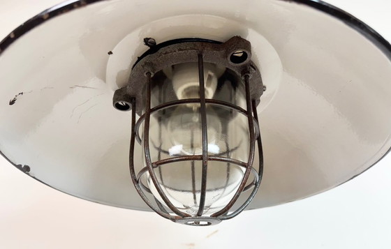 Image 1 of Black Enamel and Cast Iron Industrial Cage Pendant Light, 1960s