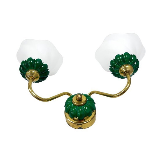 Image 1 of PRECIOSA double wall lamp | Czechoslovakia 1980s | malachite glass | brass | E14