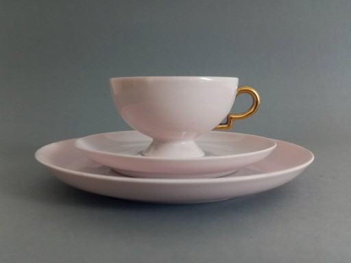 Juego de mesa Gio Ponti estilo art déco/bauhaus en rosa y dorado, modelo 'Barbara', de la década de 1930.