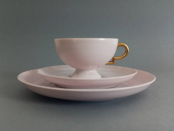 Image 1 of Juego de mesa Gio Ponti estilo art déco/bauhaus en rosa y dorado, modelo 'Barbara', de la década de 1930.