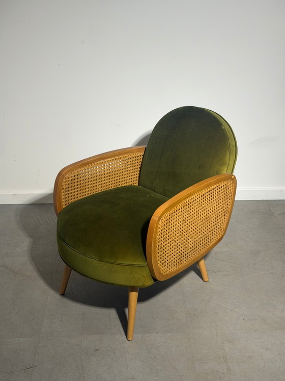 Loungestoel van riet en olijfgroen fluweel – Fauteuils (photo 4 of 4)