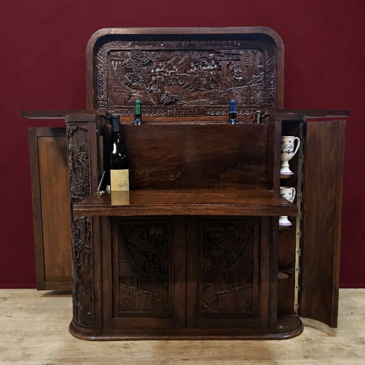 Vintage Teak Houten Thaise / Aziatische Barkkast / Drankkast / Bohemian Toog / Barmeubel (Houtsnijwerk) – drankenkasten, Wood