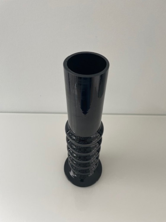 Image 1 of Postmodern vase black ribbed glass 30 cm
