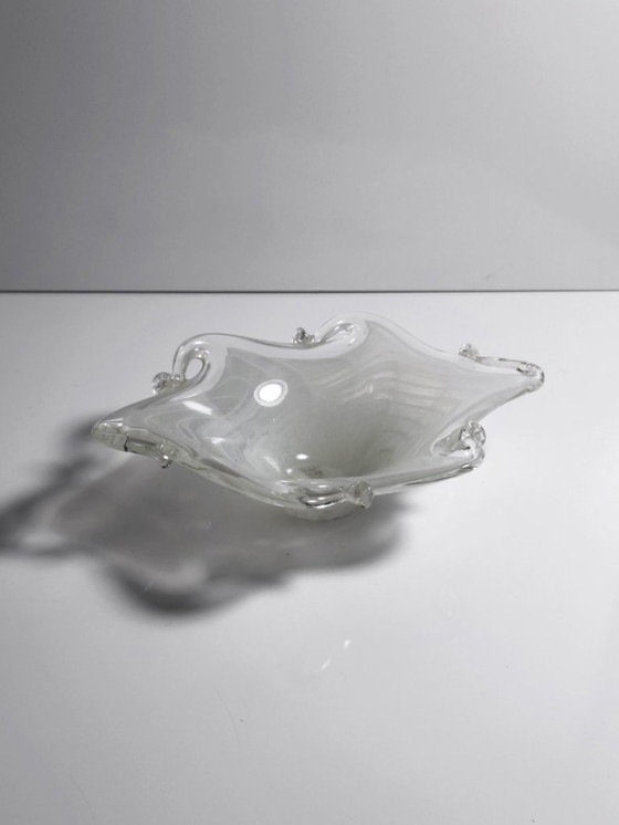 Image 1 of Murano ashtray, white vintage, milk glass bowl, Filigrana Opalina, 1970s, Italy, handmade, mouth-blown
