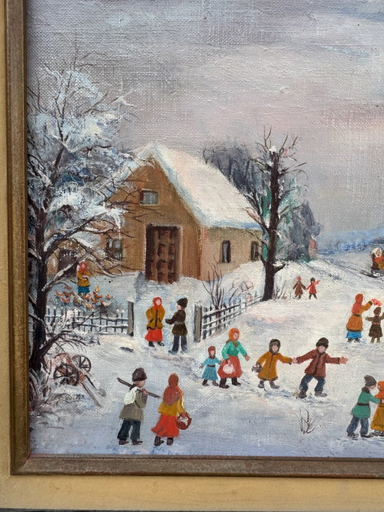 Antiguo cuadro de paisaje nevado, Pinturas y dibujos, Lienzo, Madera, Multicolor (foto 13 de 15)