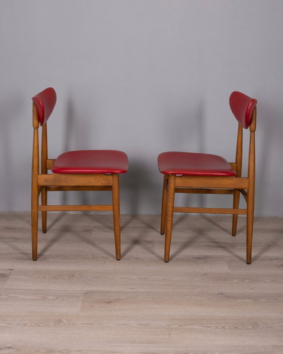 Image 1 of Coppia di sedie vintage anni '60 in legno e pelle, design italiano.
