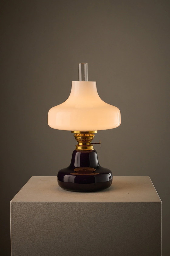 Fog & Mørup El-Oline Purple Table Lamp, Denmark, 1960s, Glass, Brass, White (photo 3 of 9)