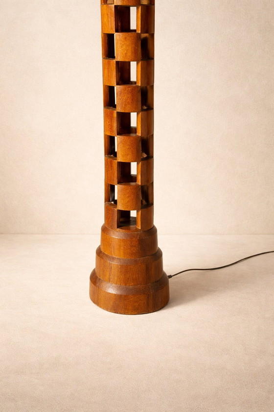 Image 1 of Grote sculpturale lamp in hout – brutalistische stijl