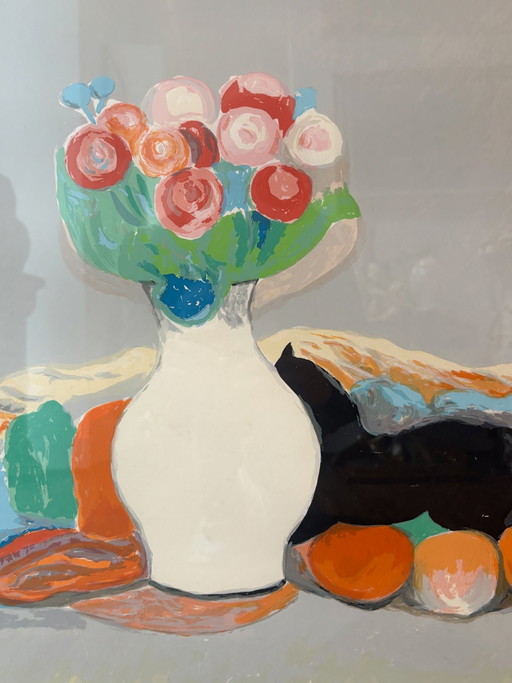 Lithograph of Still Life with Vase of Flowers by Giuseppe Cesetti, 1960s – schilderijen tekeningen, Paper (photo 2 of 9)
