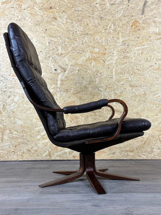 Image 1 of 60's 70's Fauteuil Easy Chair Fauteuil cuir pivotant Danish Modern Design