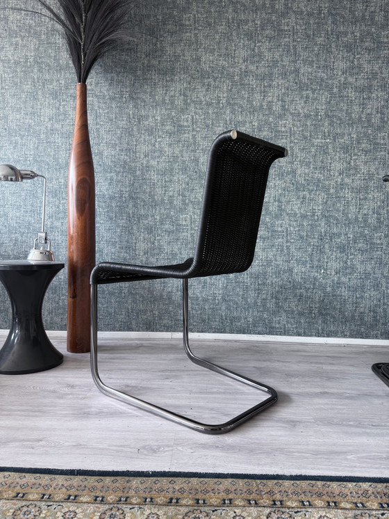 Image 1 of Set van 4 Tecta D20 sledestoelen - zwart wicker & parelchroom