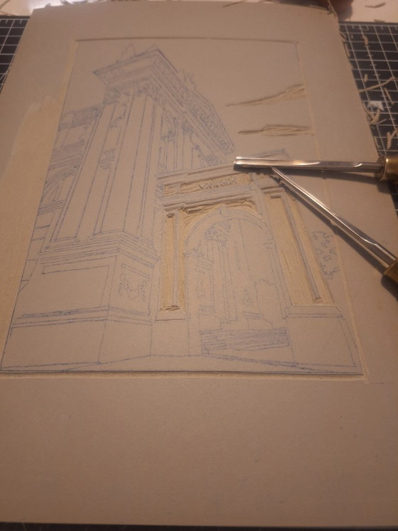 Stampa artistica architettonica in giallo e grigio, Stampe artistiche, Carta, Modern (foto 9 di 10)