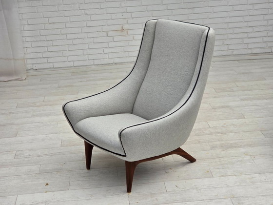 Image 1 of 1960er Jahre, dänisches Design von Illum Wikkelsø, Modell ML 140, Hocker, neu gepolstert.