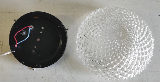 Image 1 of Diamond-point glass ceiling or wall light - mid-20th century
